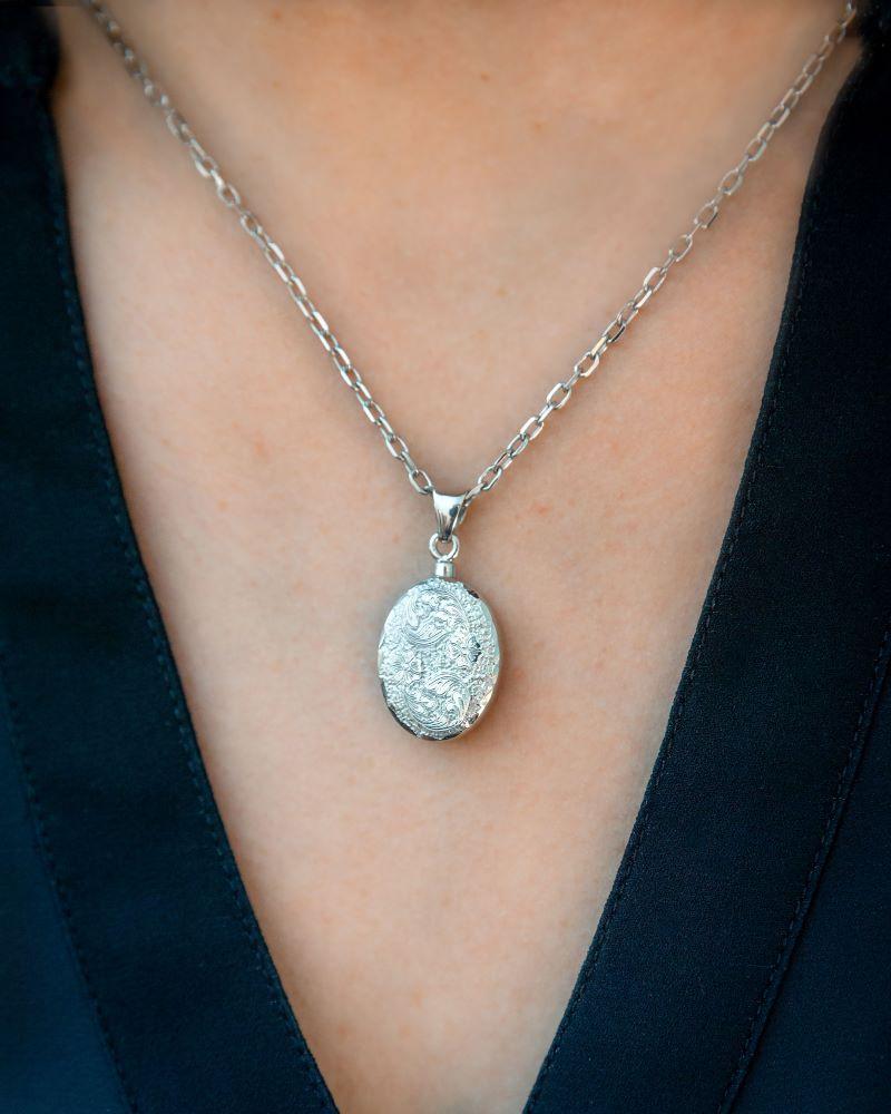 Loved Remembered Silver Oval Pendant Urn - Top Filling