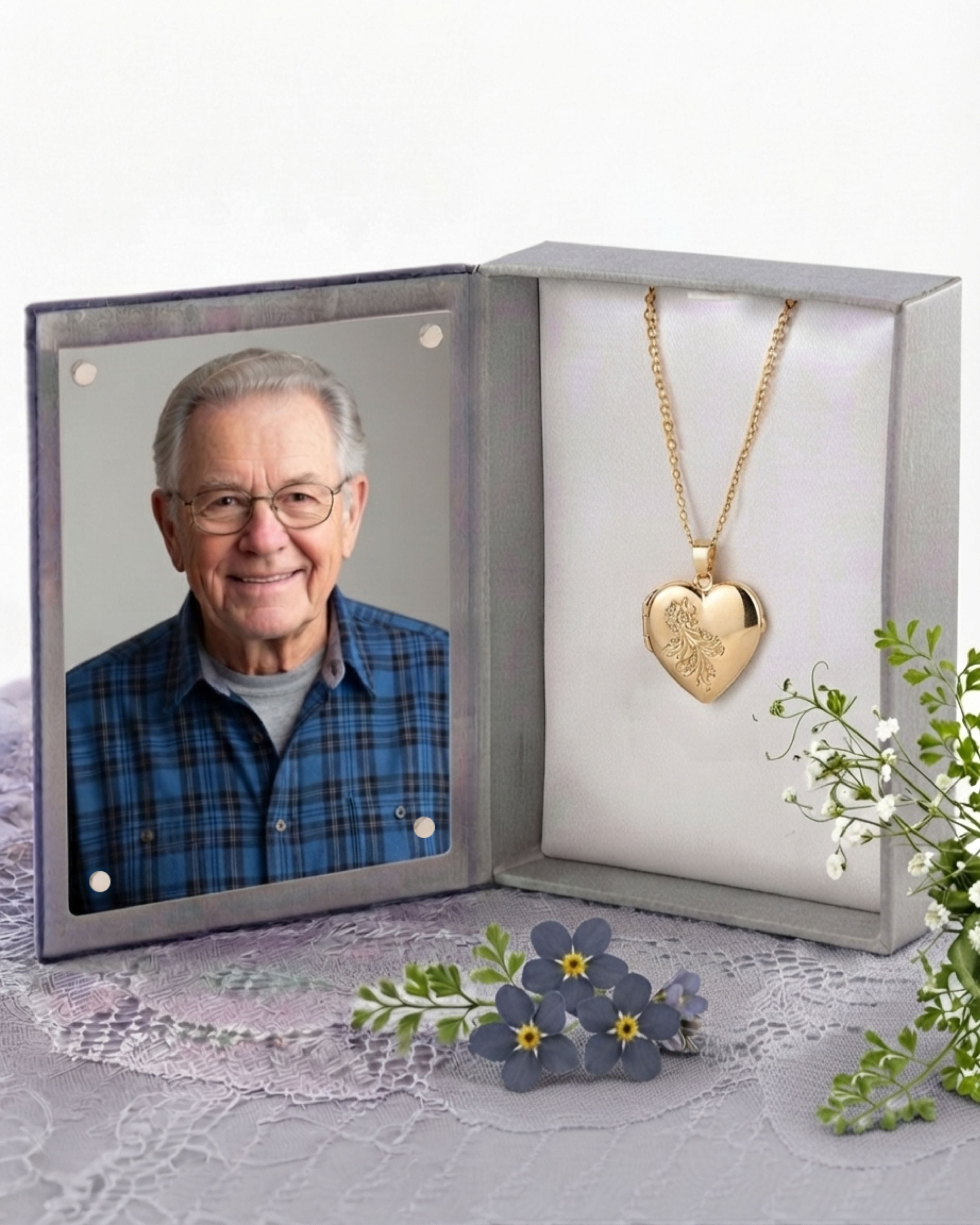 Loved Remembered 'Forget Me Not' Gold Classic Heart Locket
