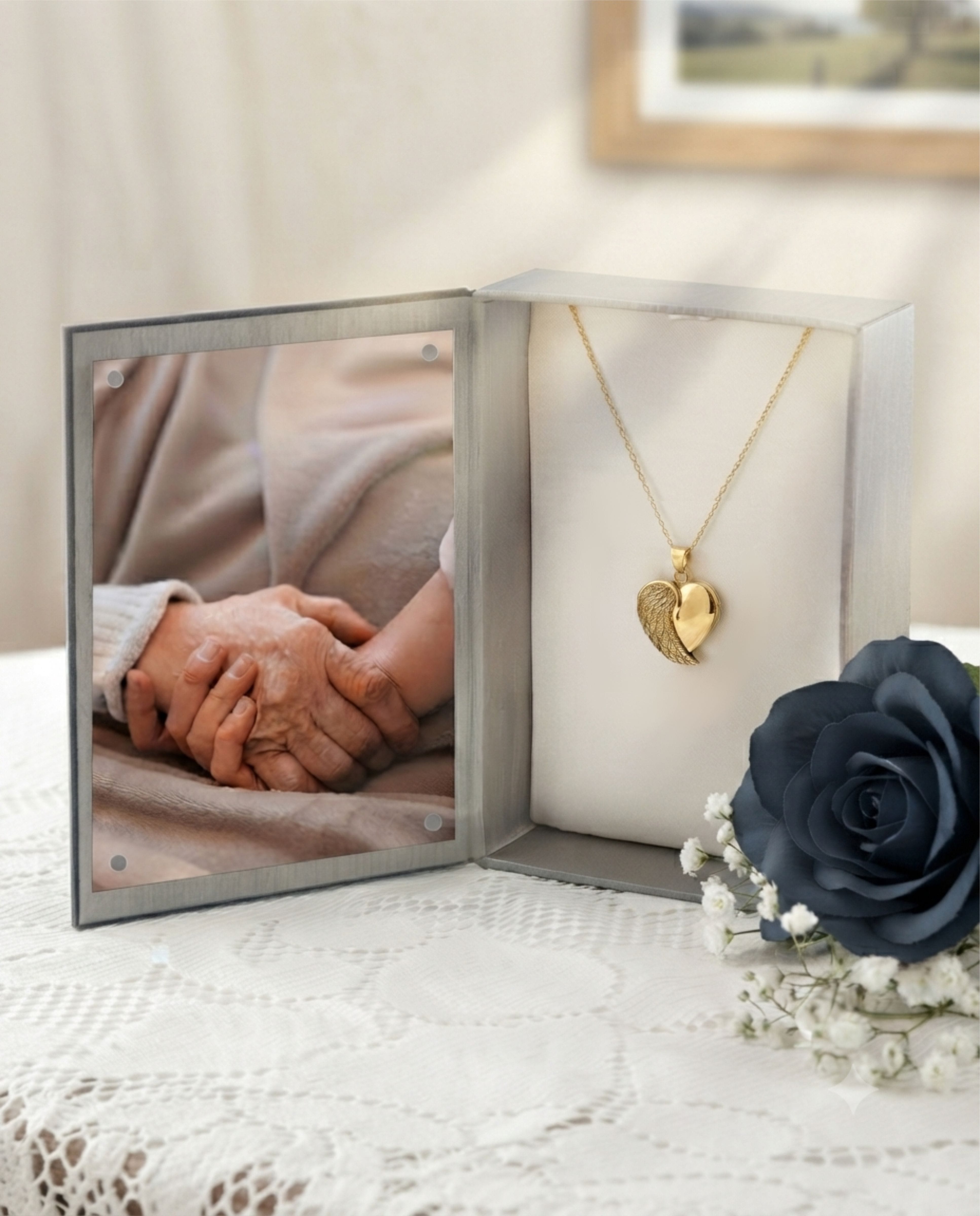 Loved Remembered Gold Angel Wing Pendant Urn