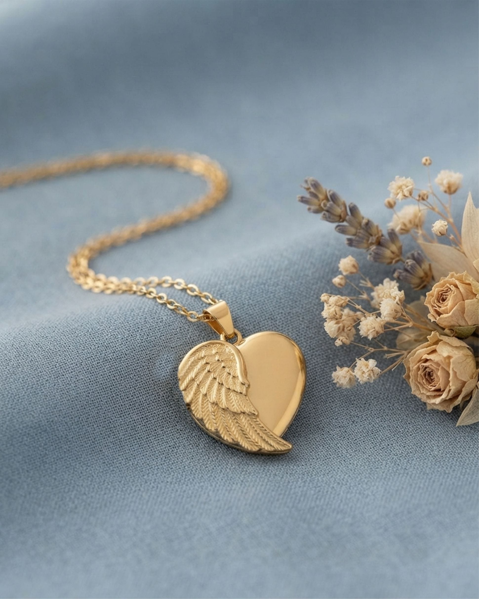 Loved Remembered Gold Angel Wing Pendant Urn