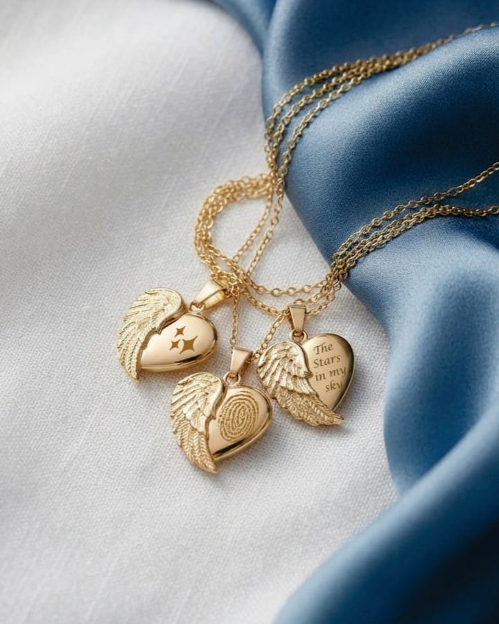 Loved Remembered Gold Angel Wing Pendant Urn