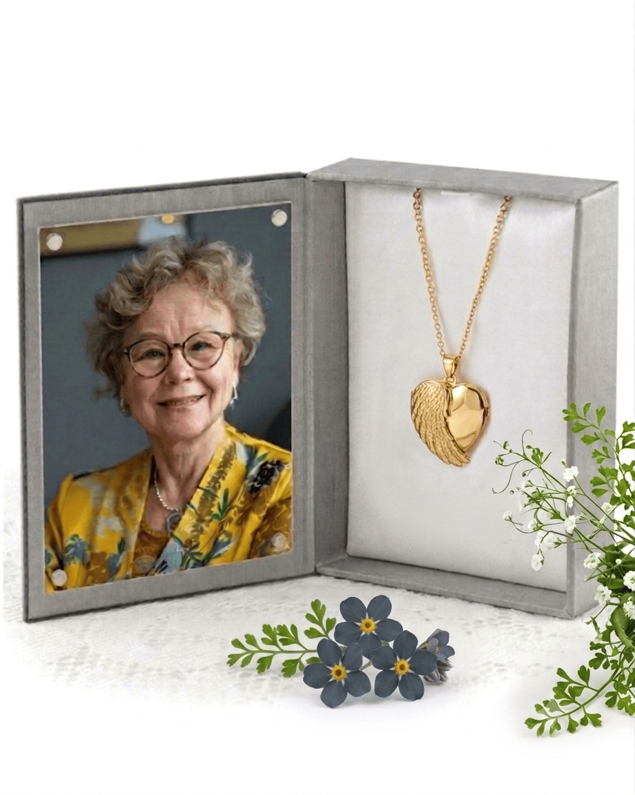 Loved Remembered Gold 'Angel Wing' Photo Print Locket