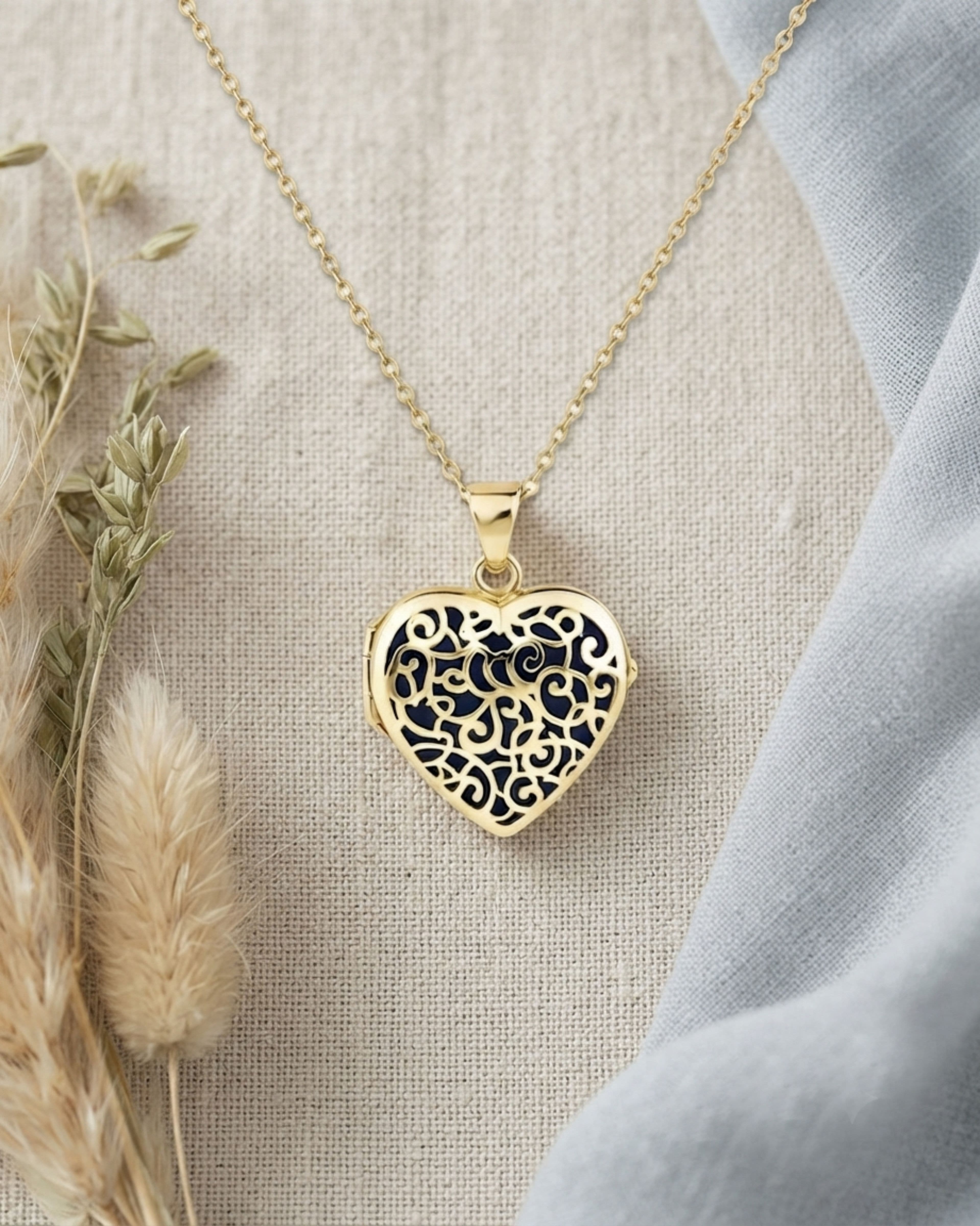 Loved Remembered Gold Filigree Heart Locket Urn
