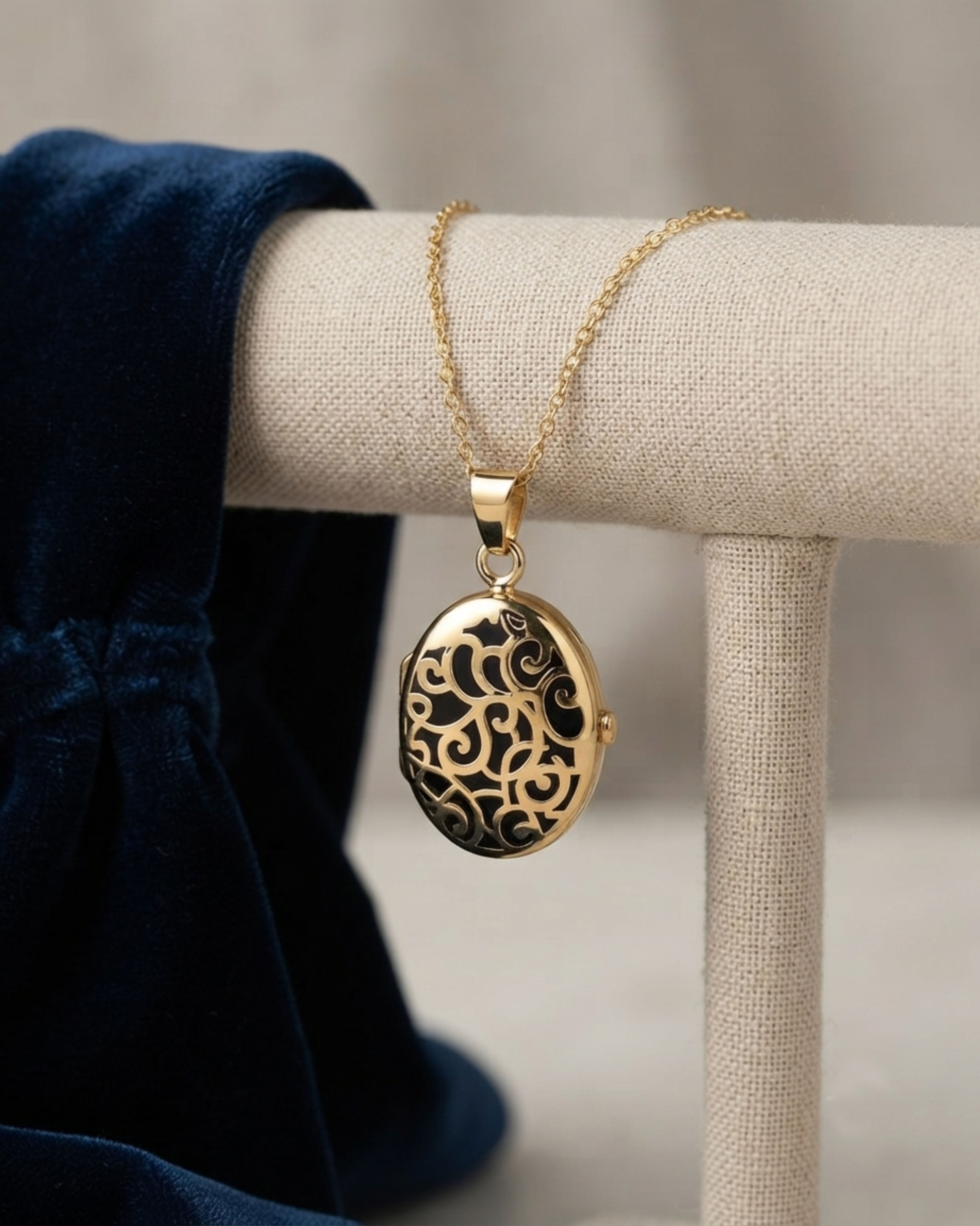 Loved Remembered Gold Filigree Oval Locket Urn