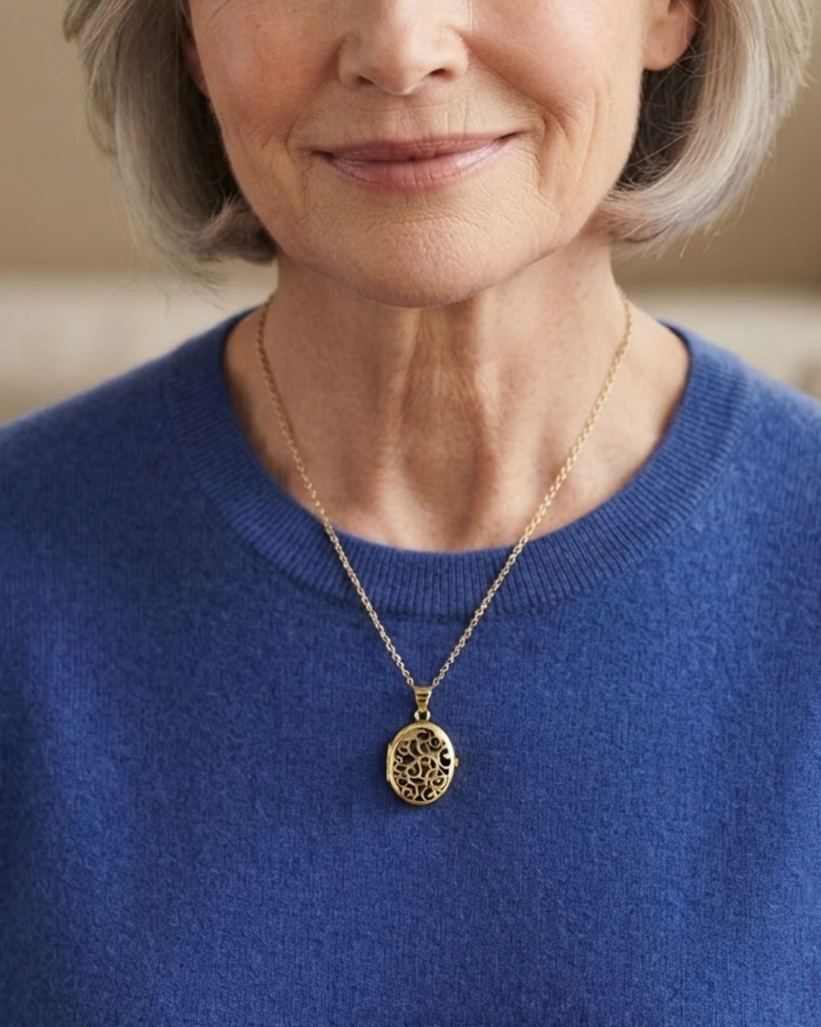 Loved Remembered Gold Filigree Oval Locket Urn