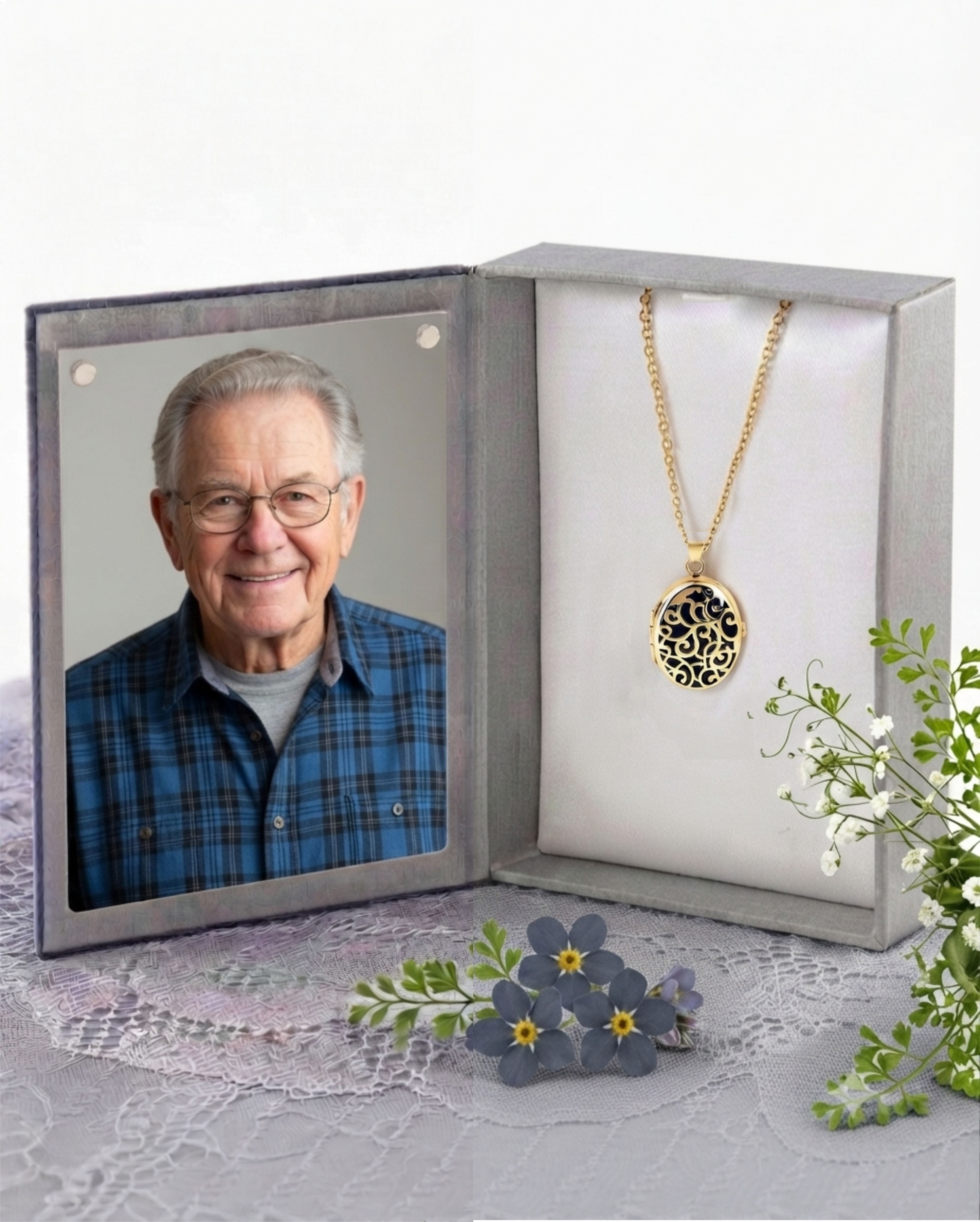 Loved Remembered Gold Filigree Oval Locket Urn