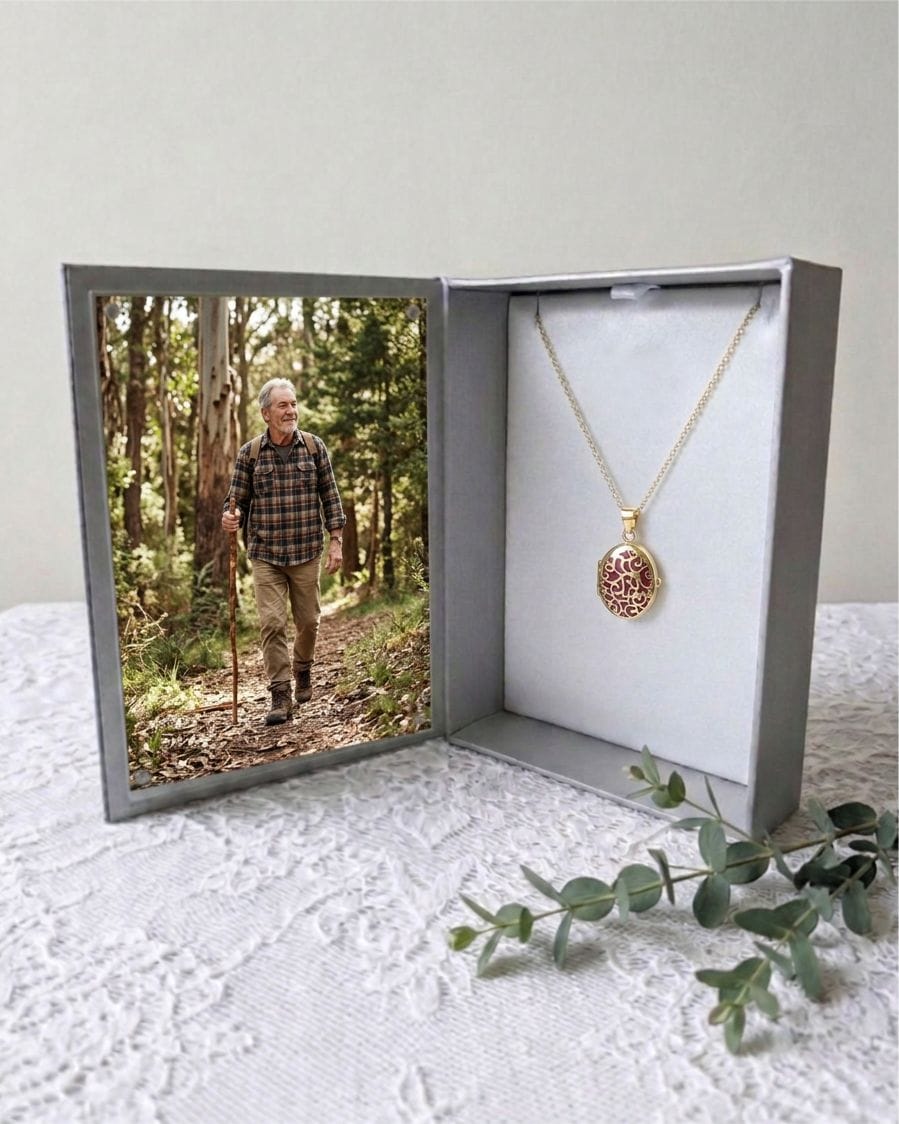 Loved Remembered Gold Filigree Oval Locket Urn