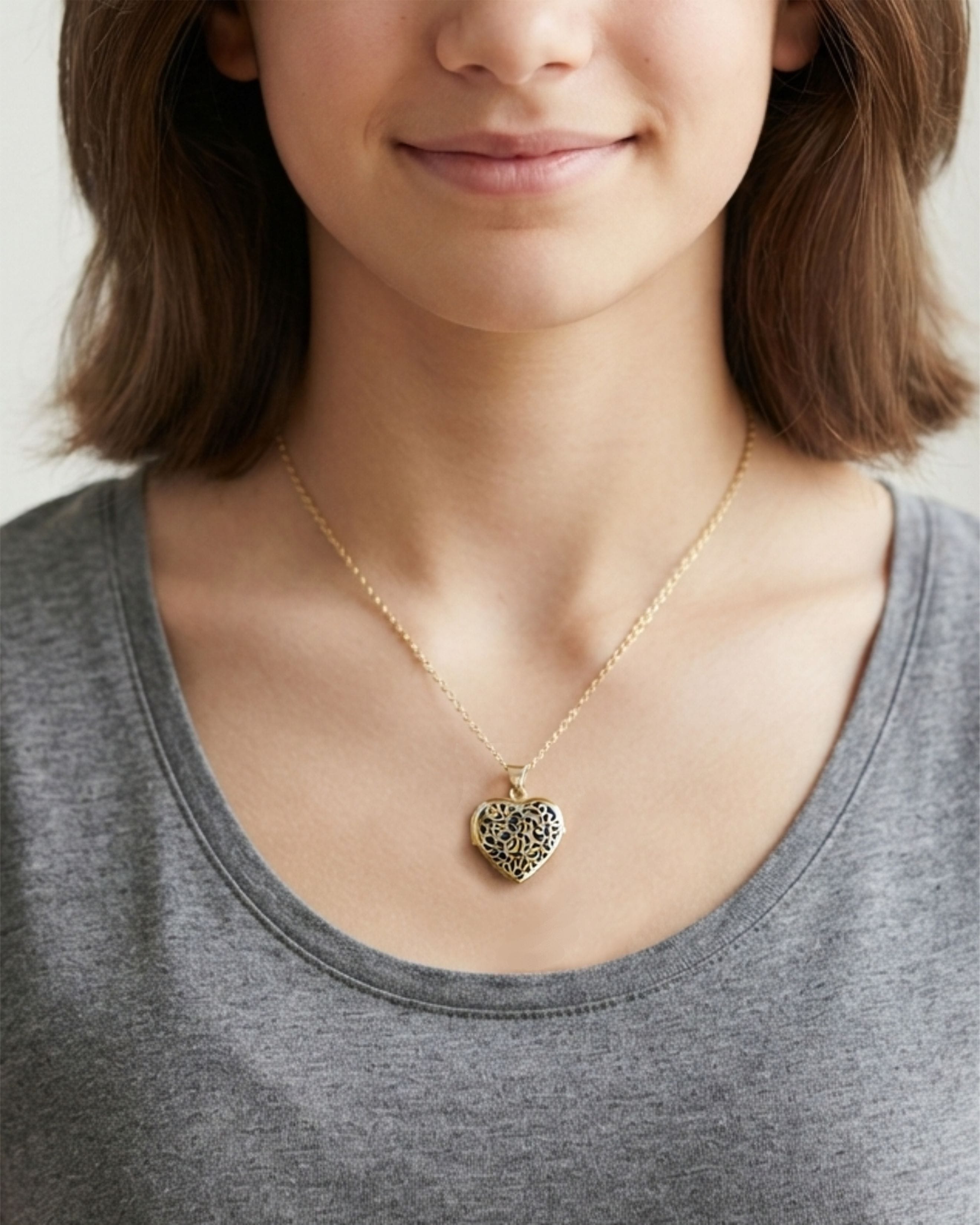 Loved Remembered Gold Filigree Photo Print Locket