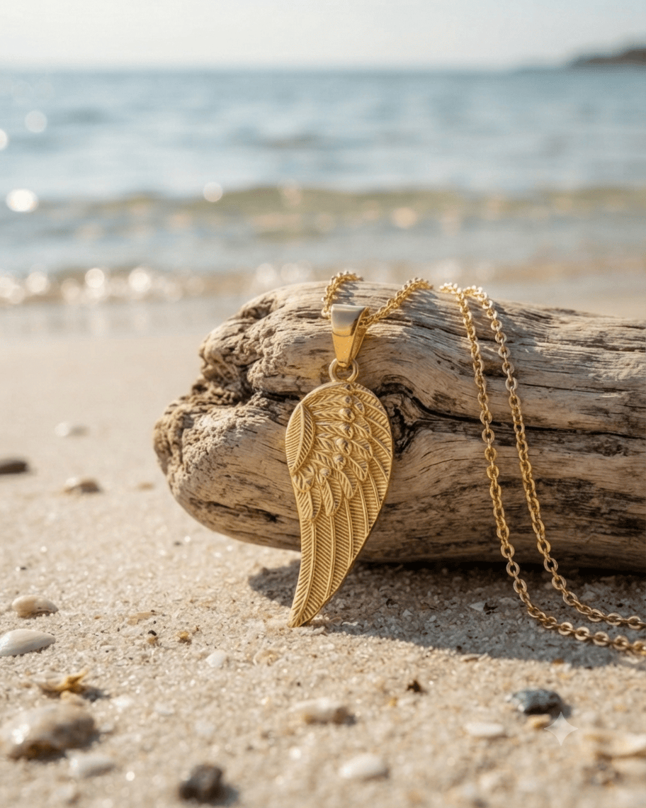 Loved Remembered Gold Guardian Angel Pendant Urn