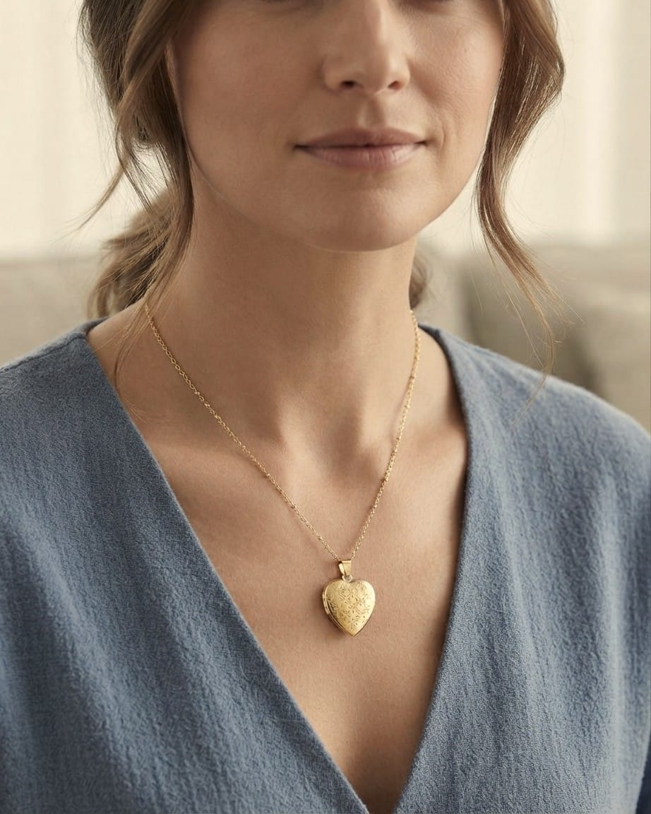 Loved Remembered Gold Heart Locket Urn - Diamond Cut
