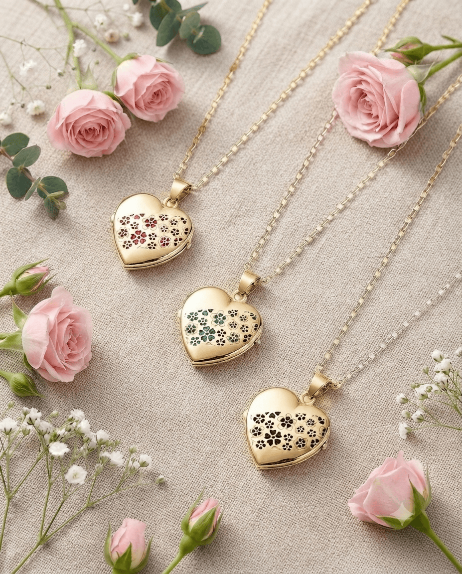 Loved Remembered Gold Heart Locket Urn - Flowers