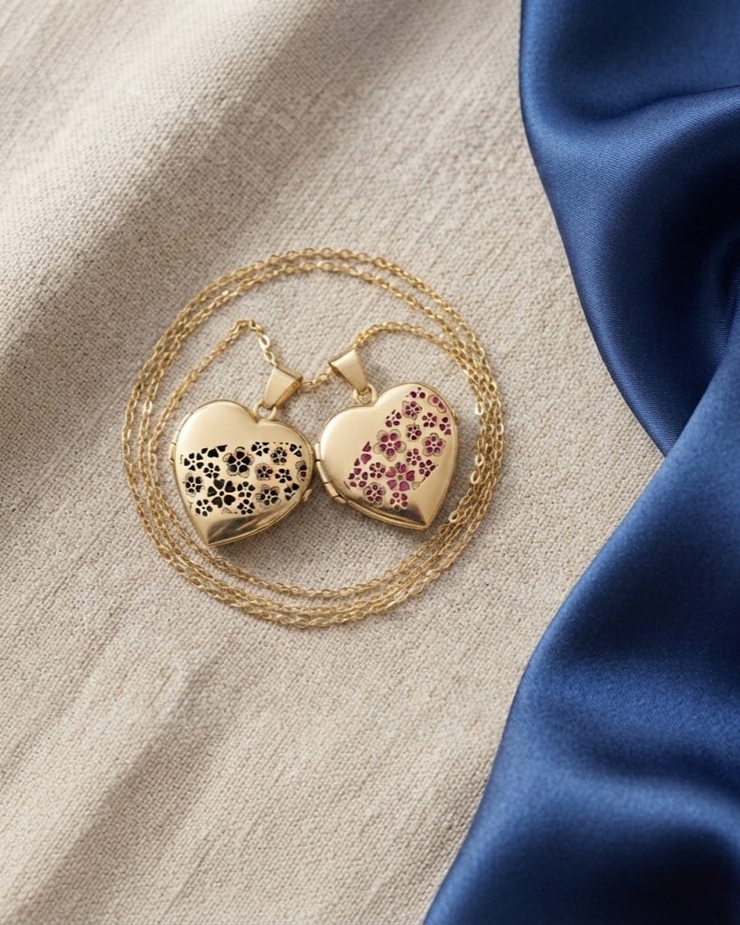 Loved Remembered Gold Heart Locket Urn - Flowers