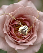 Loved Remembered Gold Heart Locket Urn - Flowers