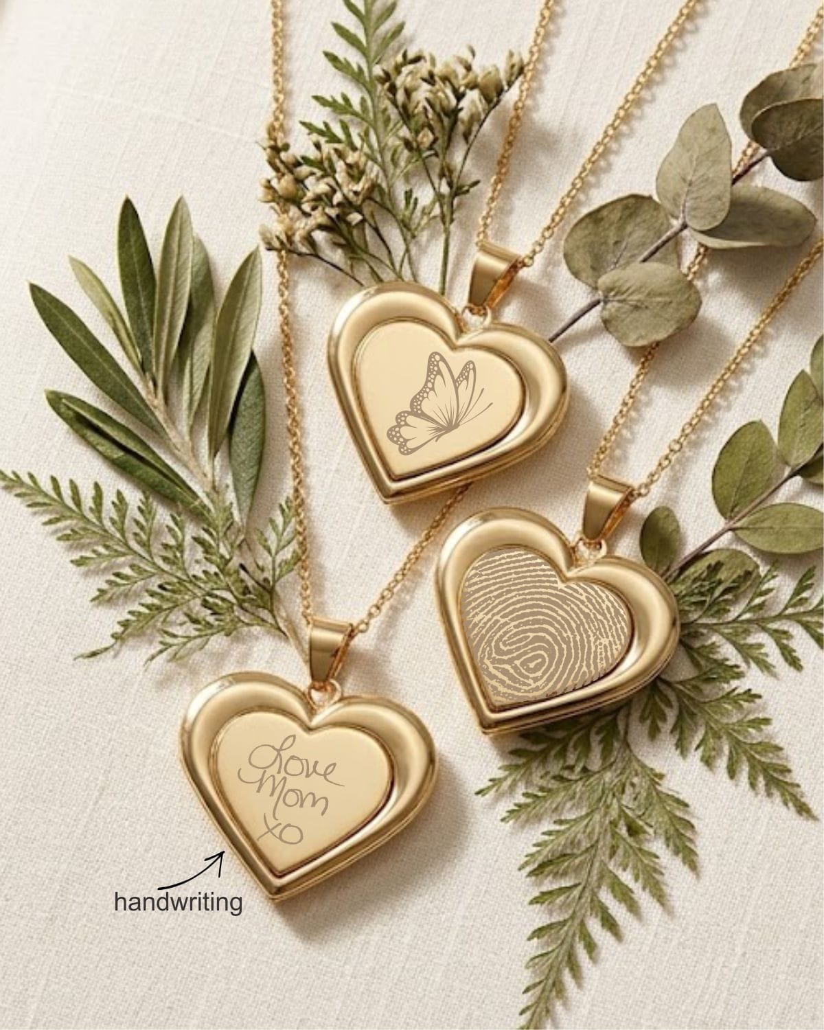 Loved Remembered Gold Heart Pendant - Fingerprint Engraving