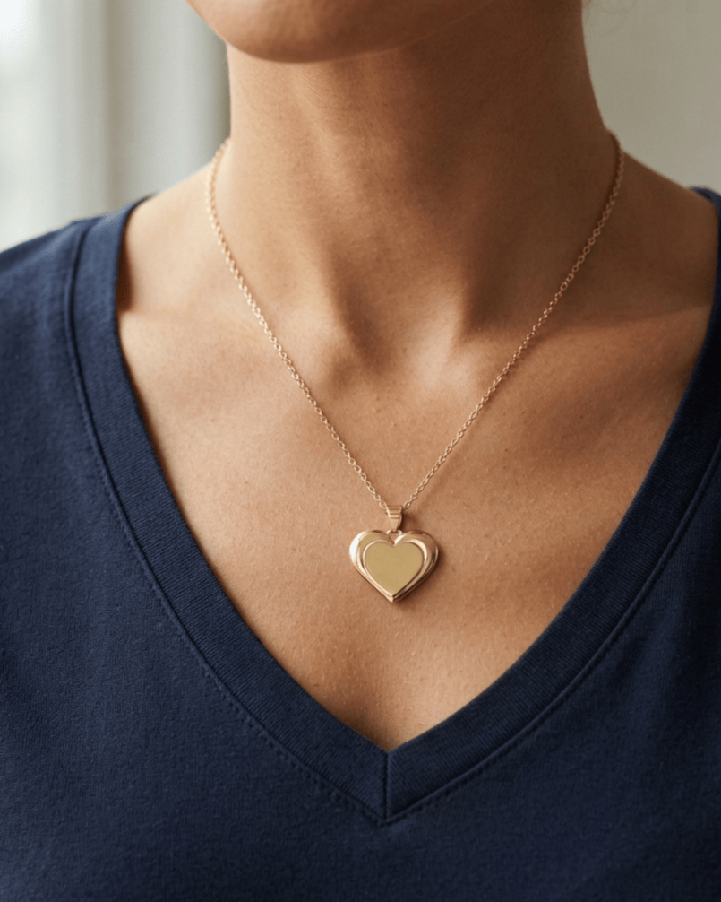 Loved Remembered Gold Heart Pendant - Fingerprint Engraving