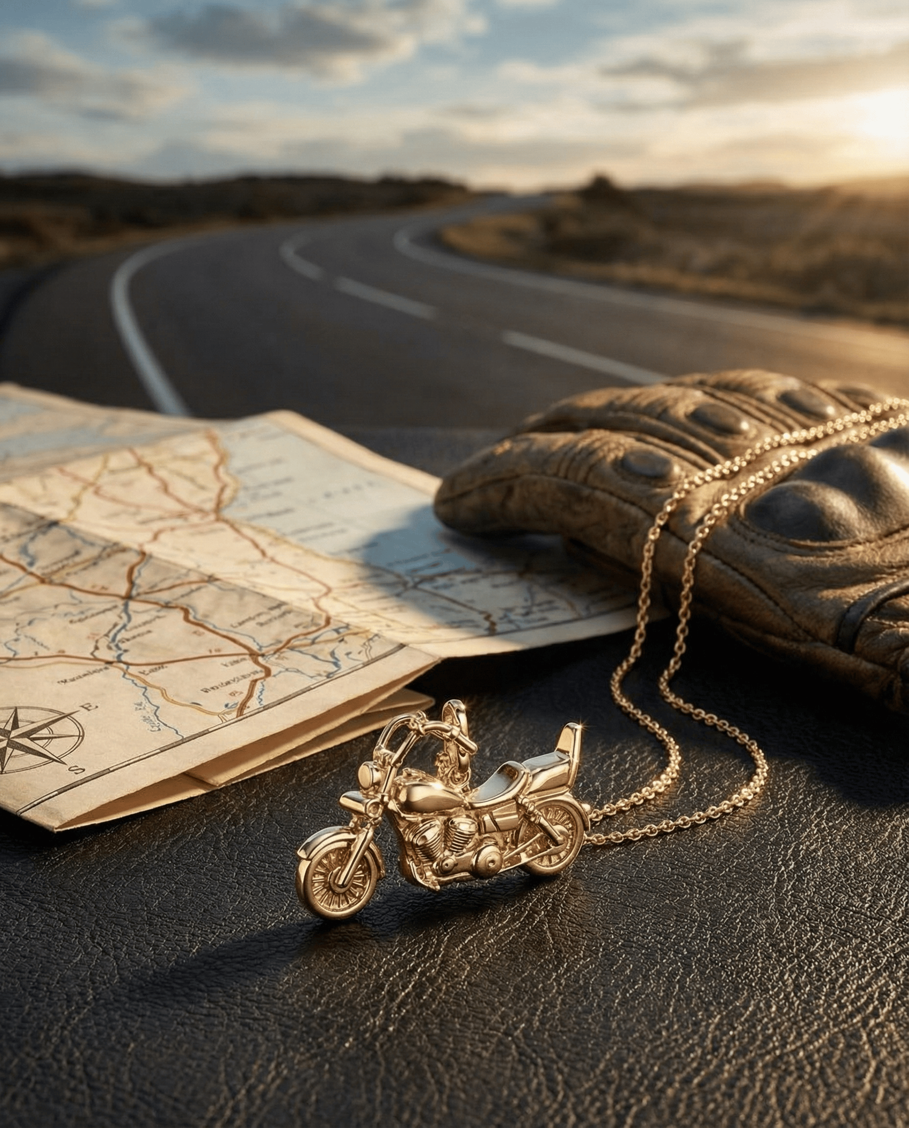 Loved Remembered Gold Motorcycle Pendant Urn