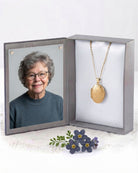 Loved Remembered Gold Oval Locket Urn - Diamond Cut