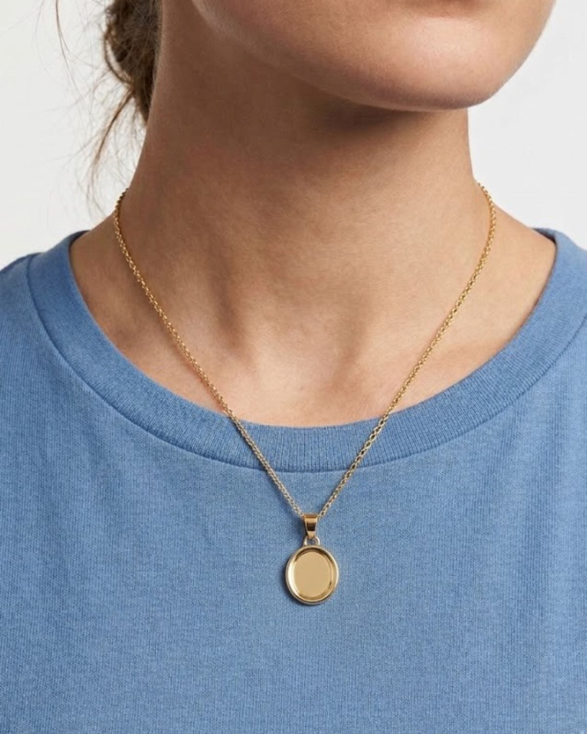 Loved Remembered Gold Oval Pendant - Fingerprint Engraving