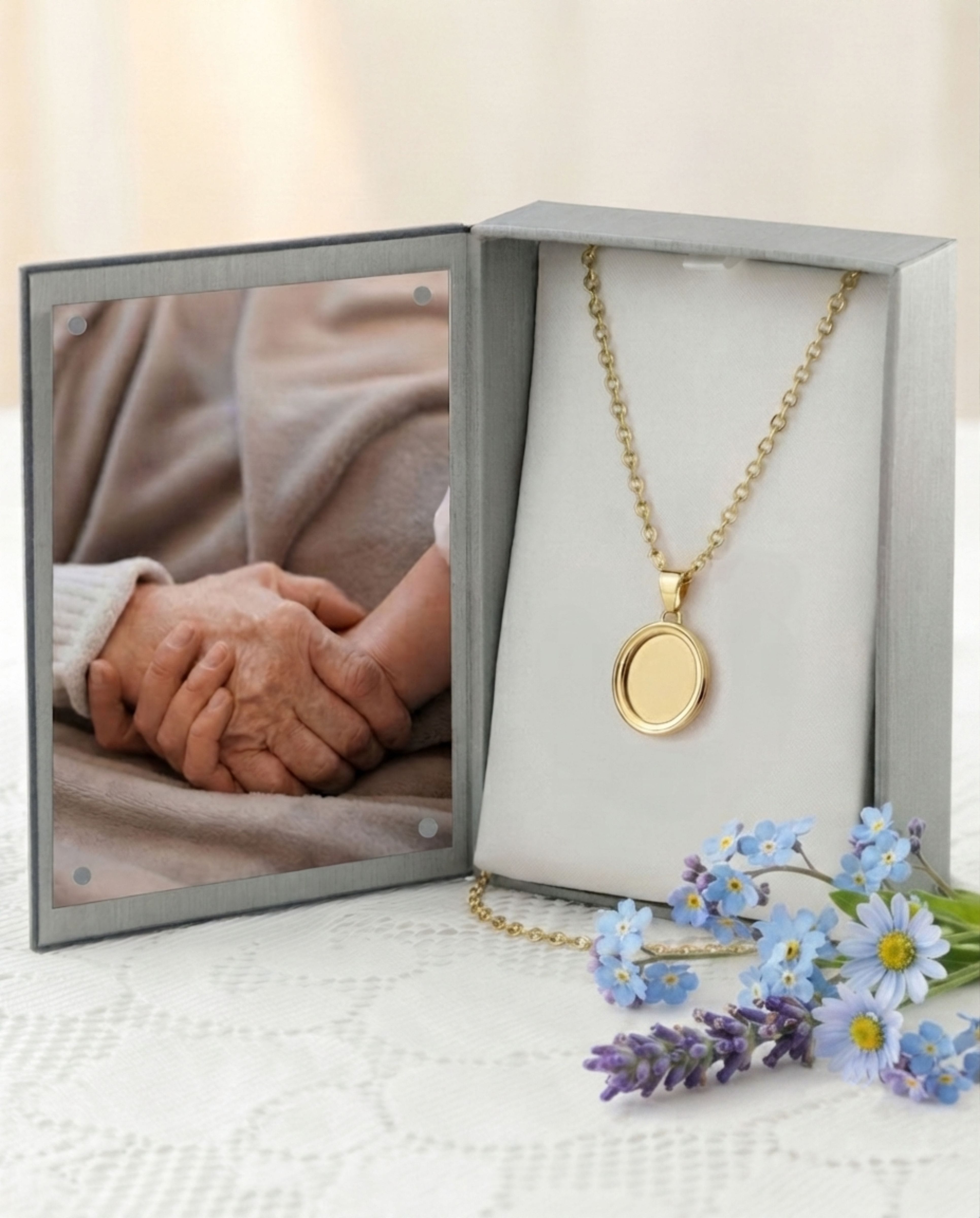 Loved Remembered Gold Oval Pendant - Fingerprint Engraving