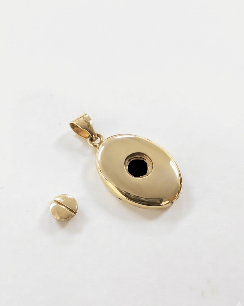 Loved Remembered Gold Oval Pendant Urn