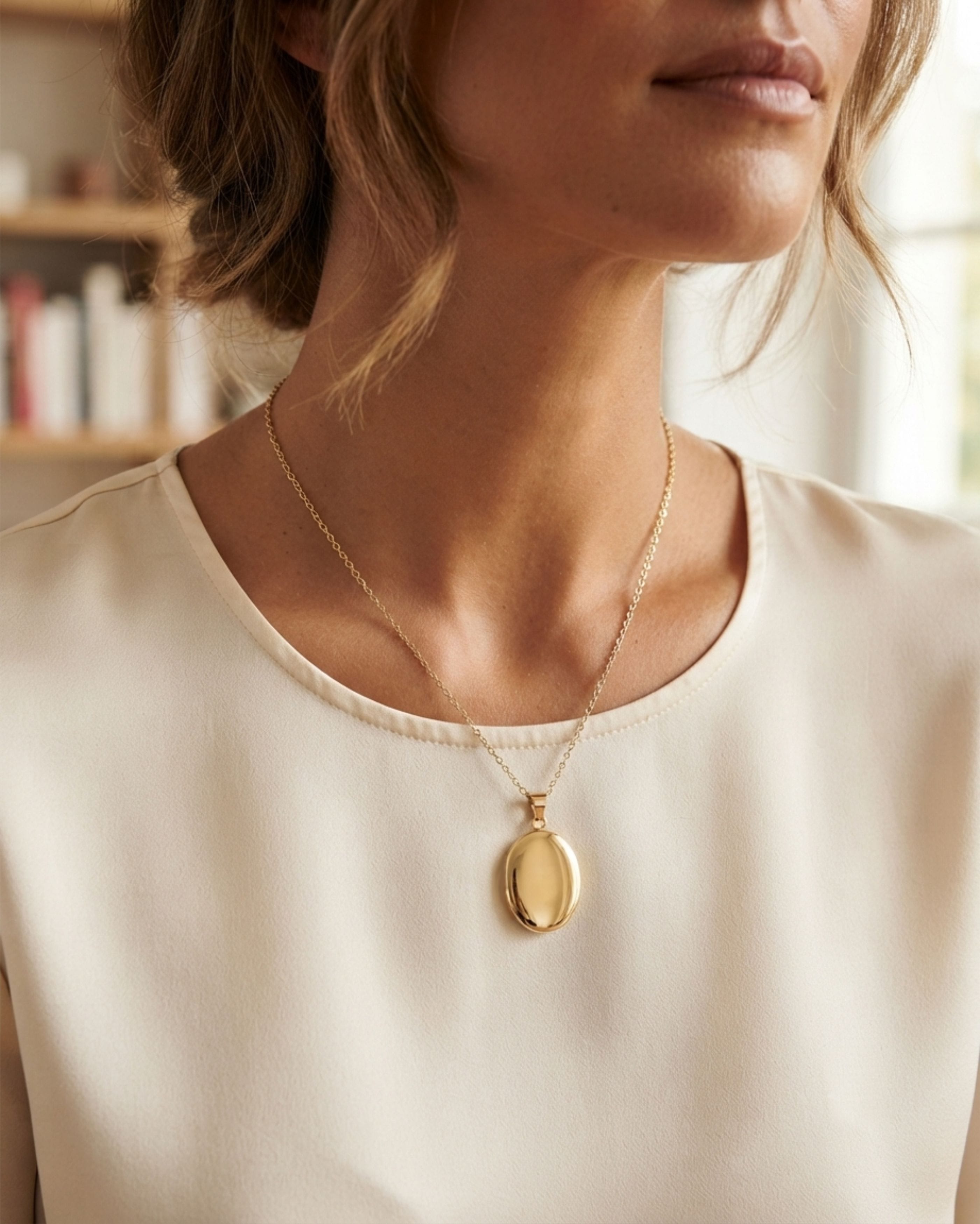 Loved Remembered Gold Oval Pendant Urn