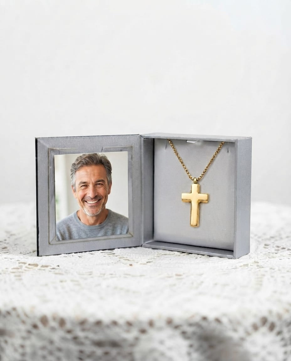Loved Remembered Gold- Plated Stainless Steel Cross Pendant Urn