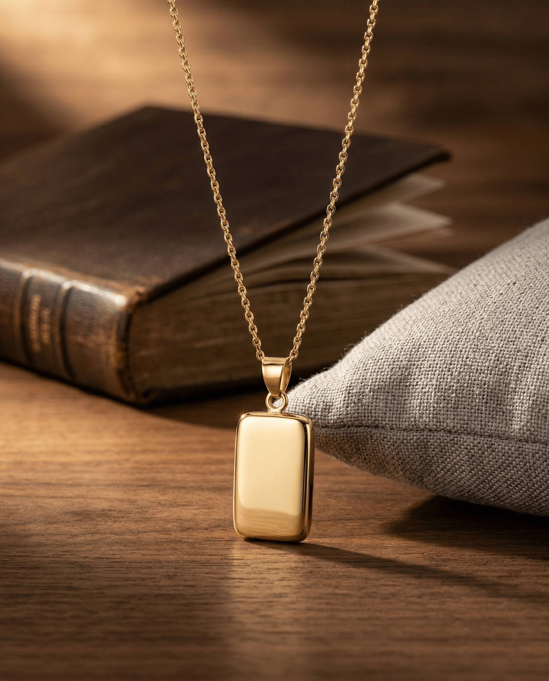 Loved Remembered Gold Rectangle Pendant Urn