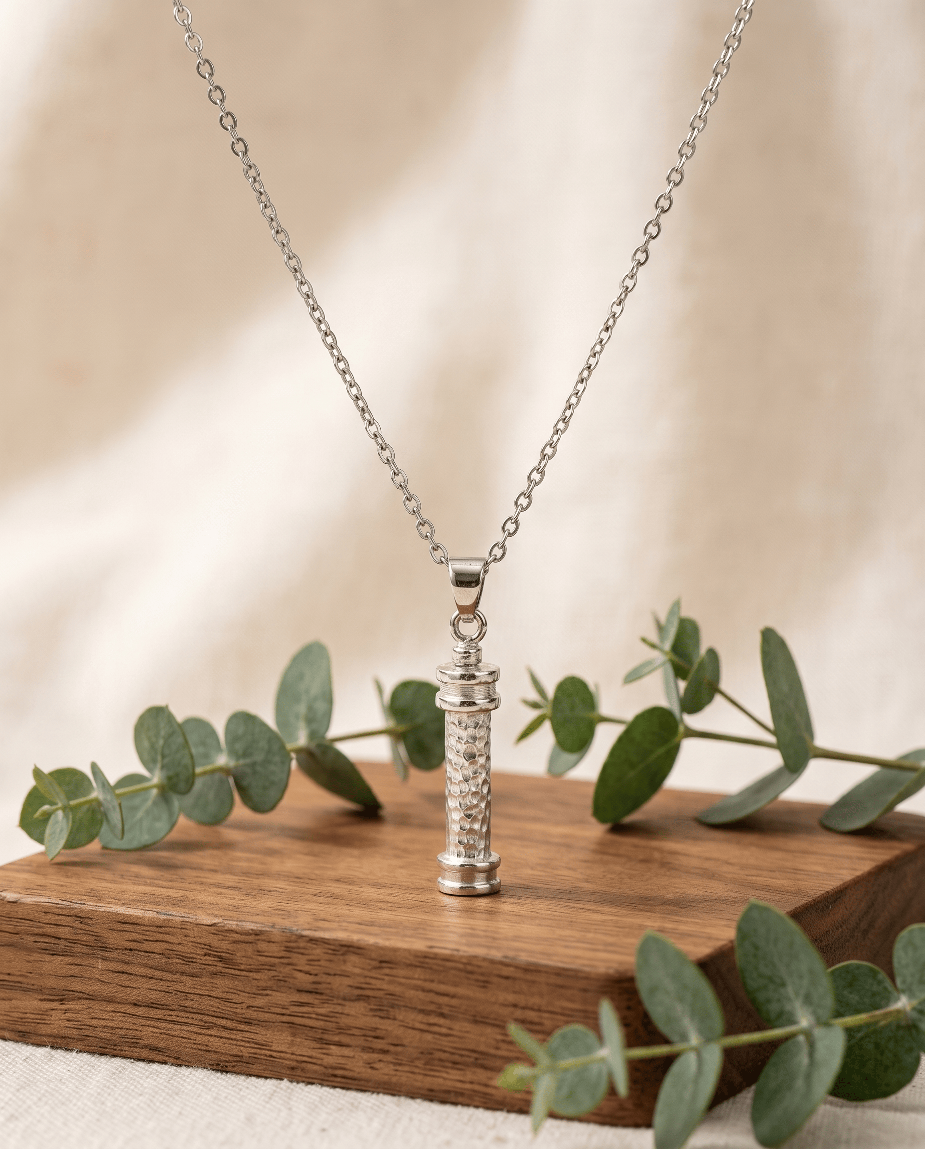Loved Remembered Hammered Cylinder Pendant Urn