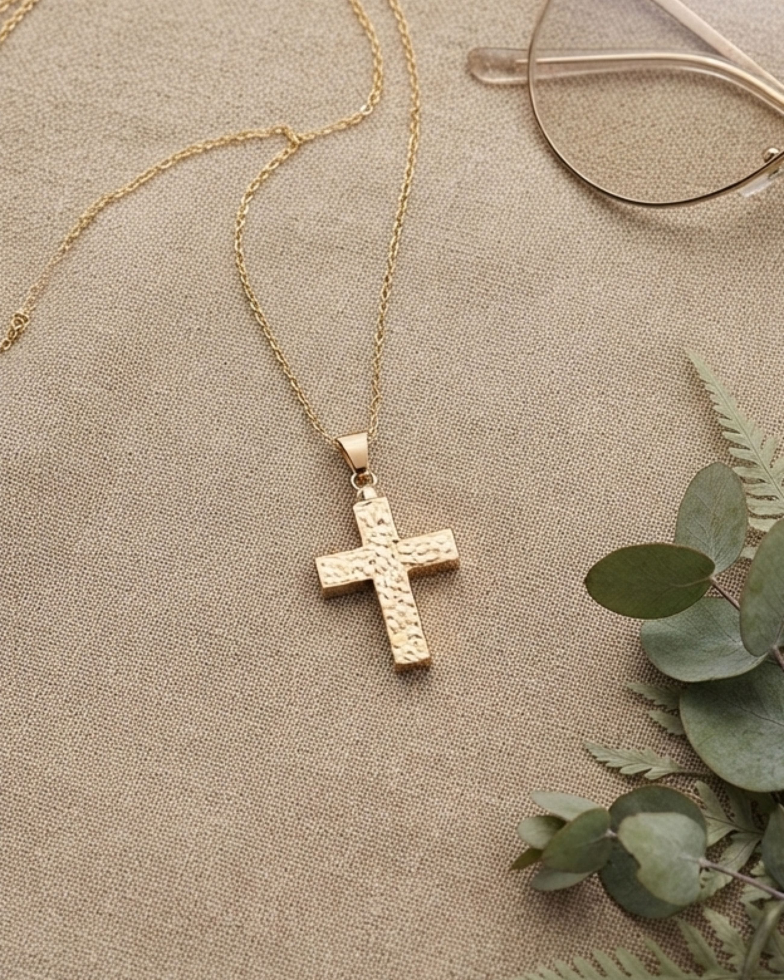 Loved Remembered Hammered Gold Cross Pendant Urn