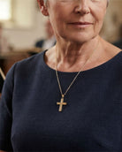 Loved Remembered Hammered Gold Cross Pendant Urn