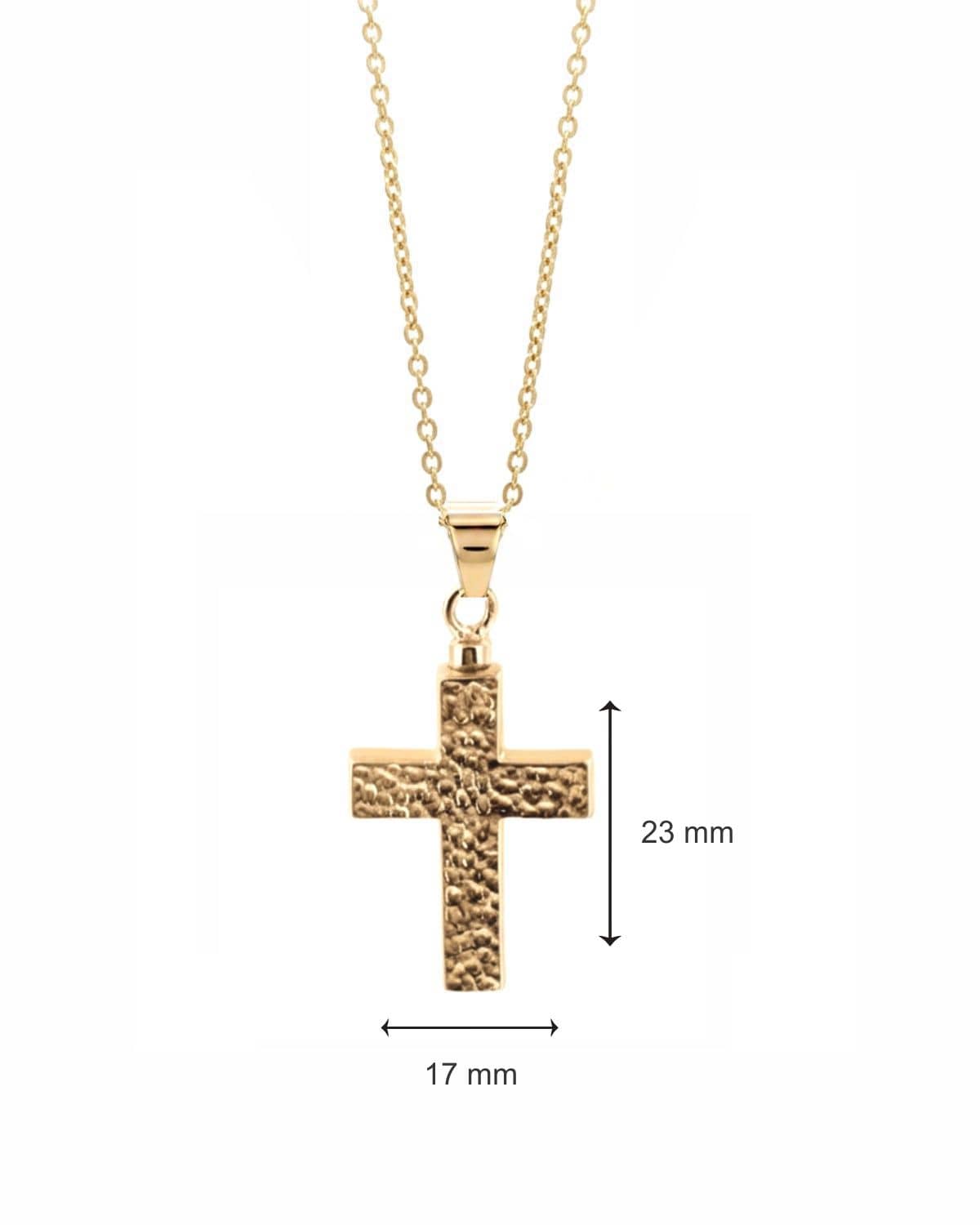 Loved Remembered Hammered Gold Cross Pendant Urn