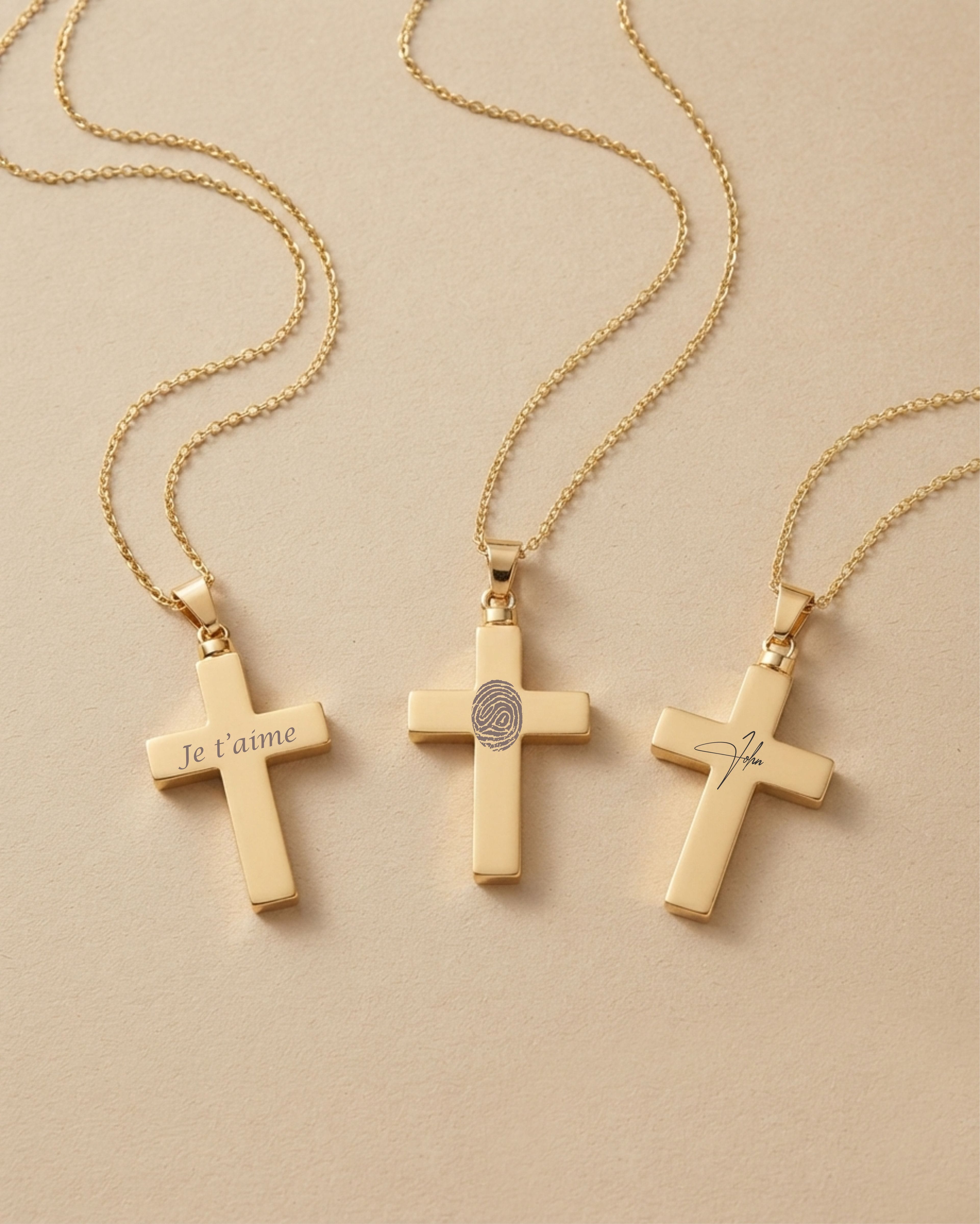 Loved Remembered Hammered Gold Cross Pendant Urn