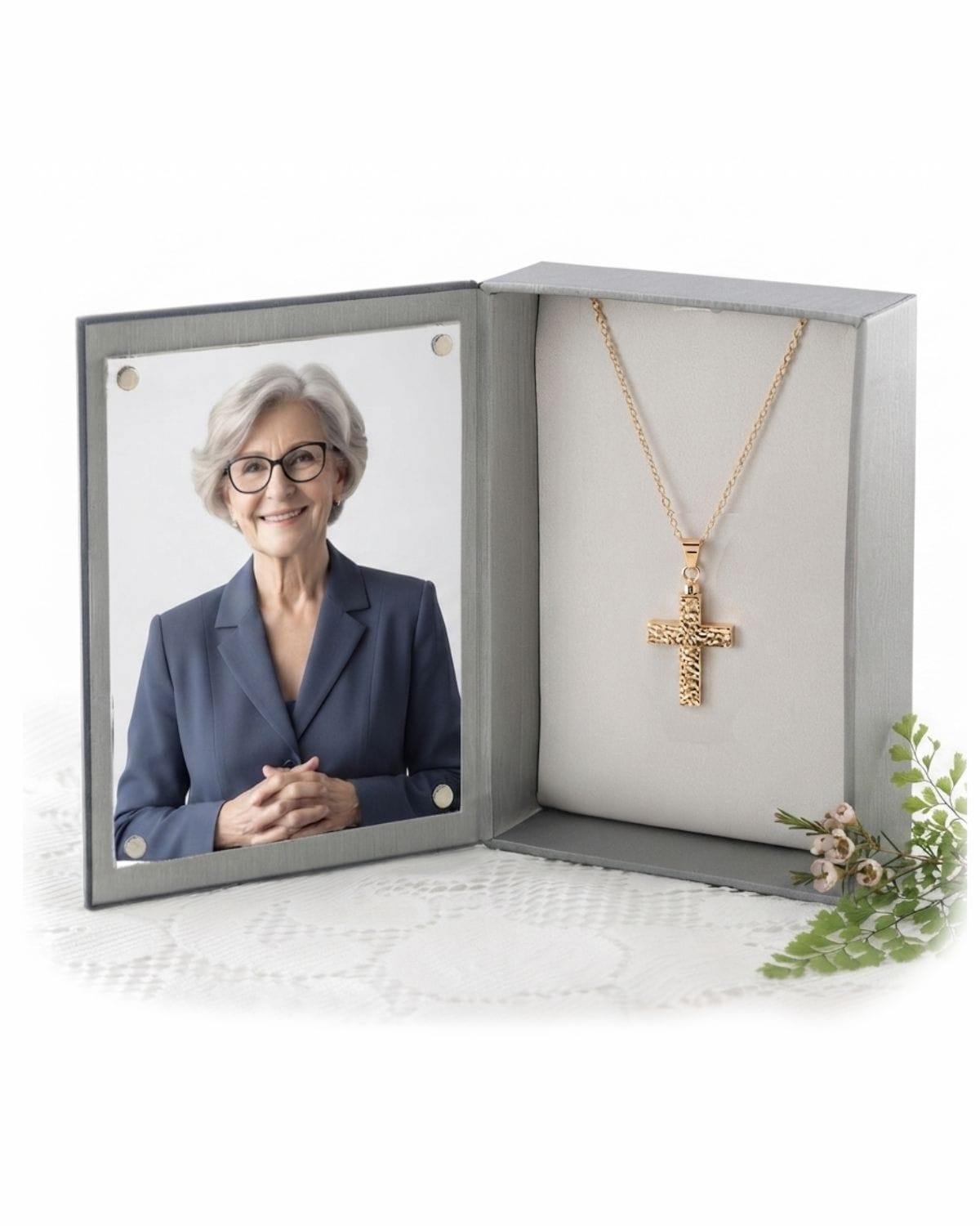 Loved Remembered Hammered Gold Cross Pendant Urn