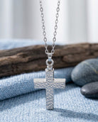 Loved Remembered Hammered Silver Cross Pendant Urn
