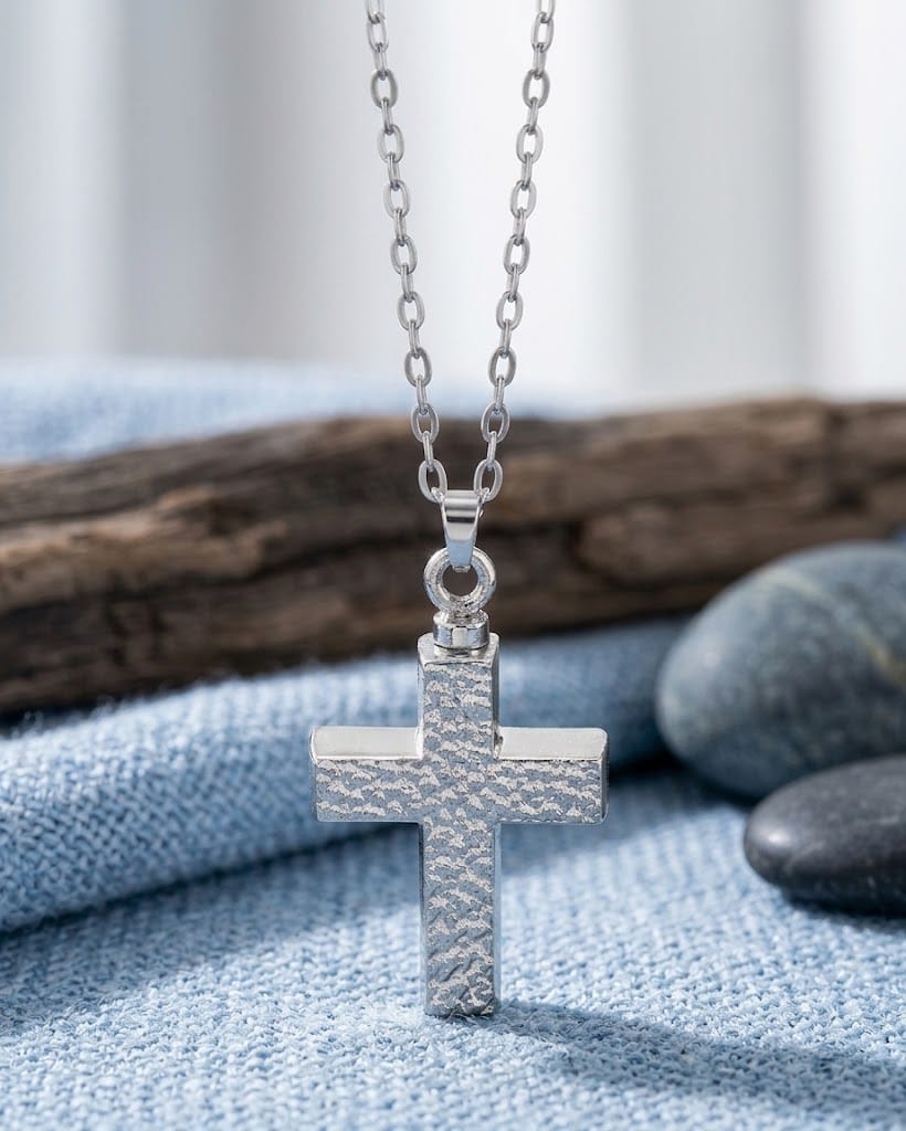 Loved Remembered Hammered Silver Cross Pendant Urn