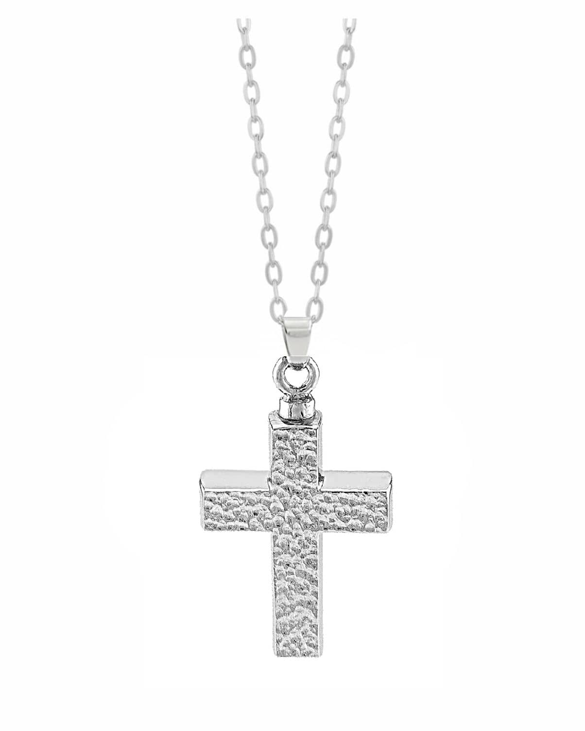 Loved Remembered Hammered Silver Cross Pendant Urn