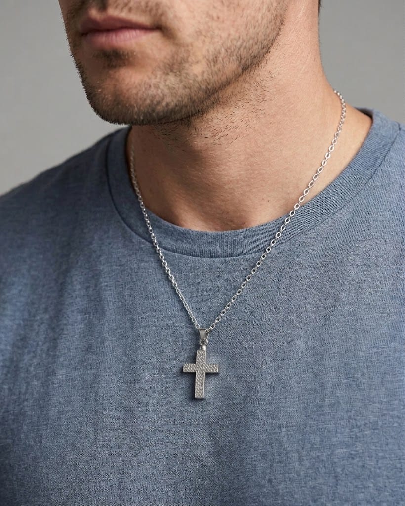 Loved Remembered Hammered Silver Cross Pendant Urn
