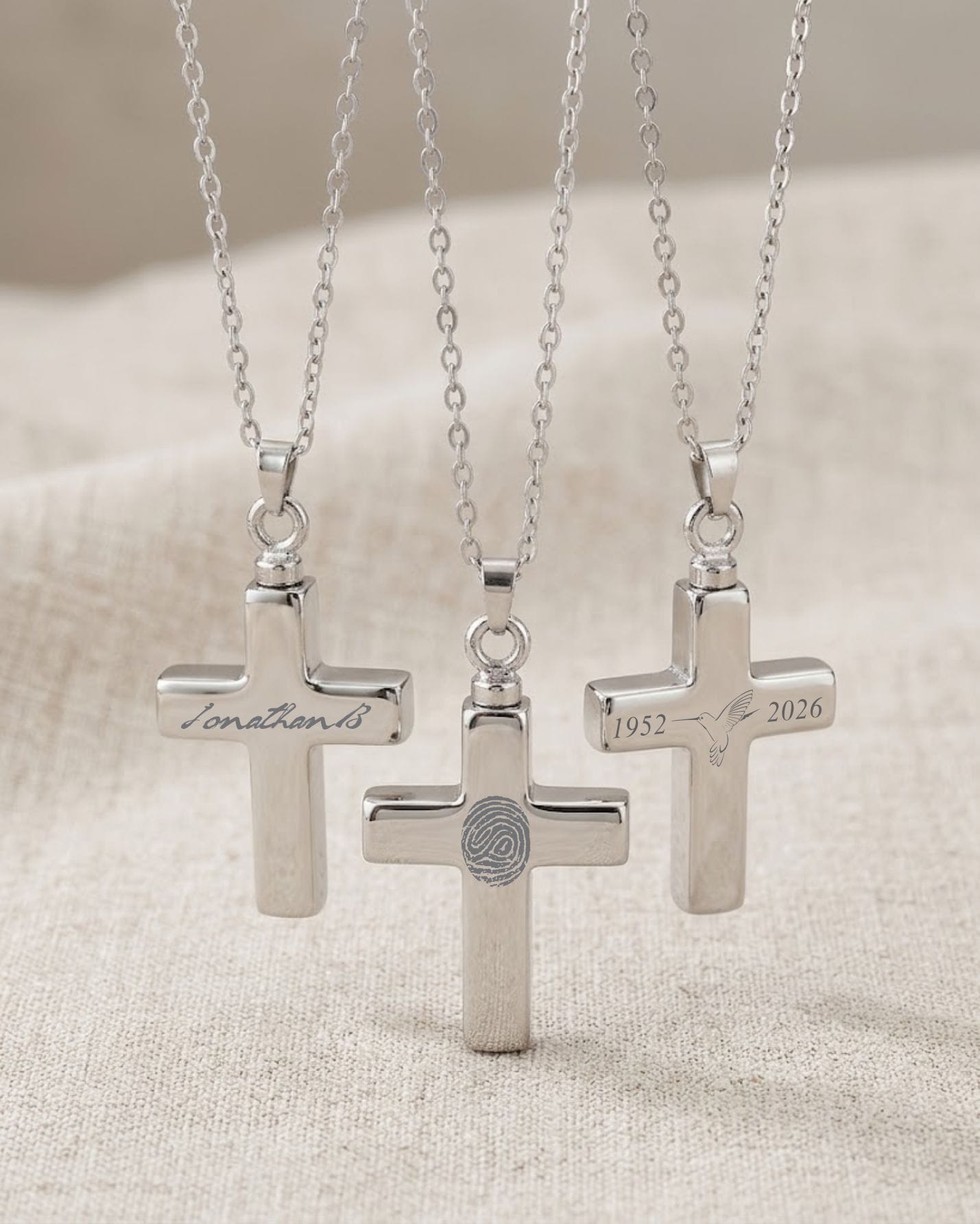 Loved Remembered Hammered Silver Cross Pendant Urn