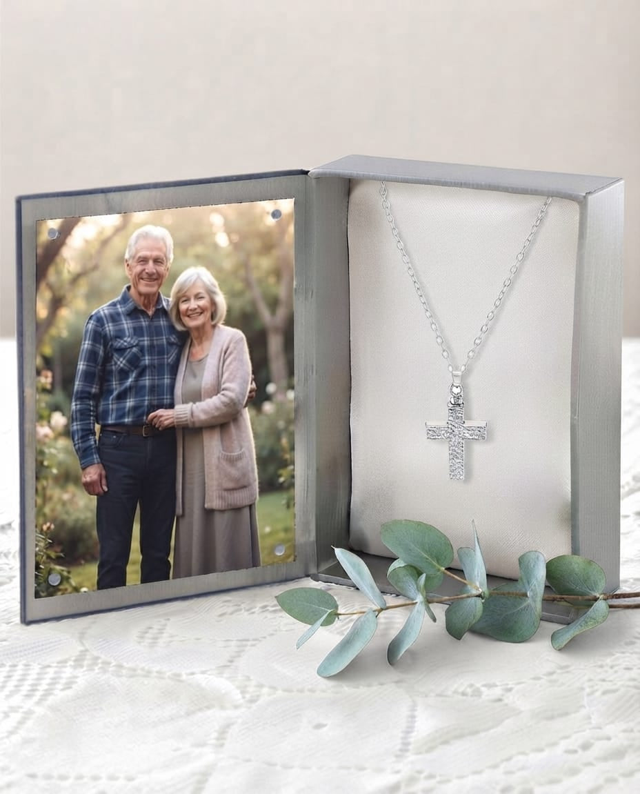 Loved Remembered Hammered Silver Cross Pendant Urn