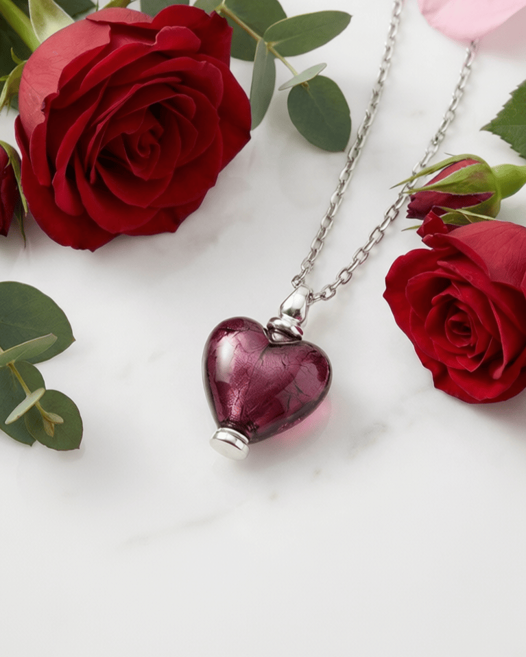 Loved Remembered Murano Glass Heart Urn - February