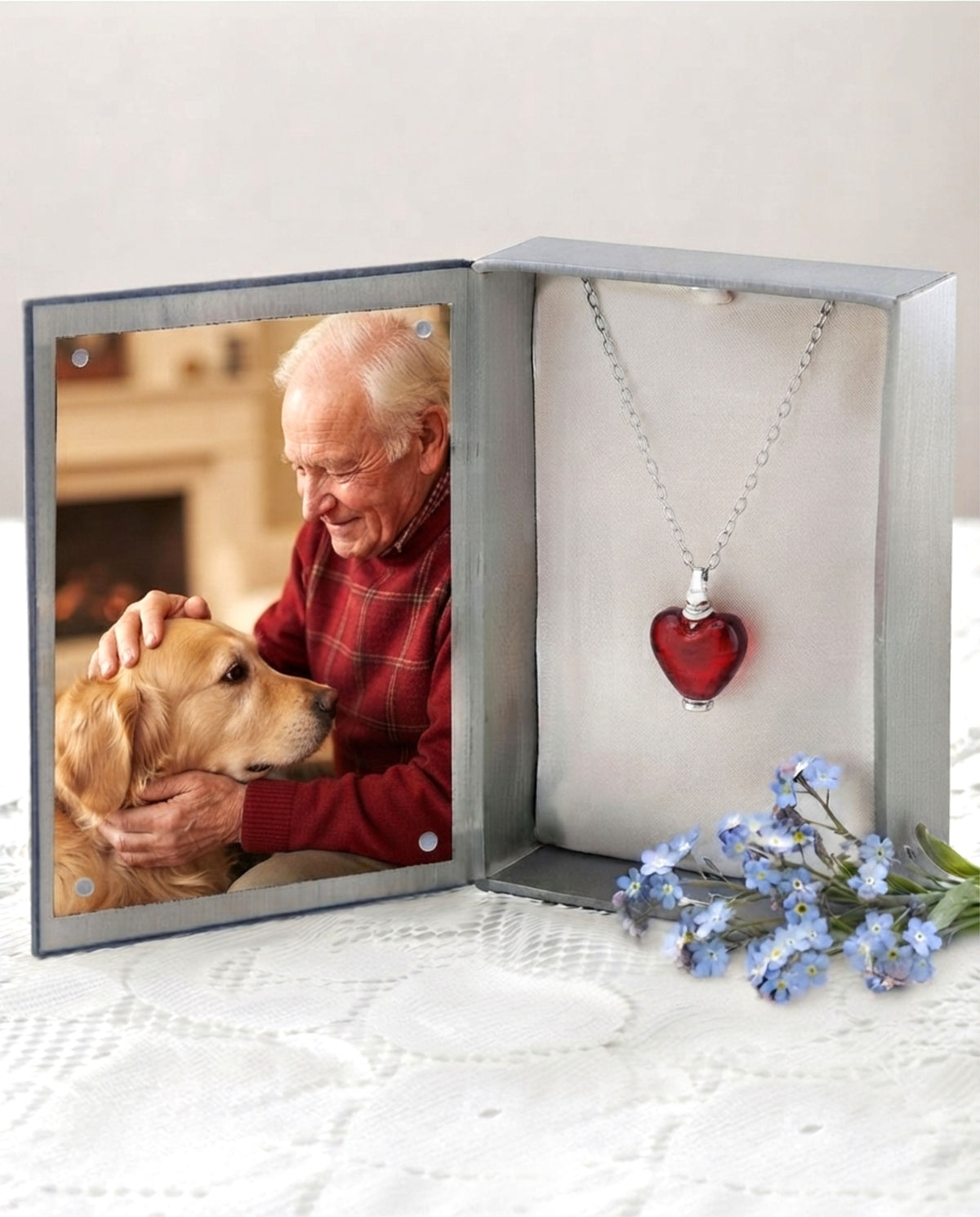 Loved Remembered Murano Glass Heart Urn - July