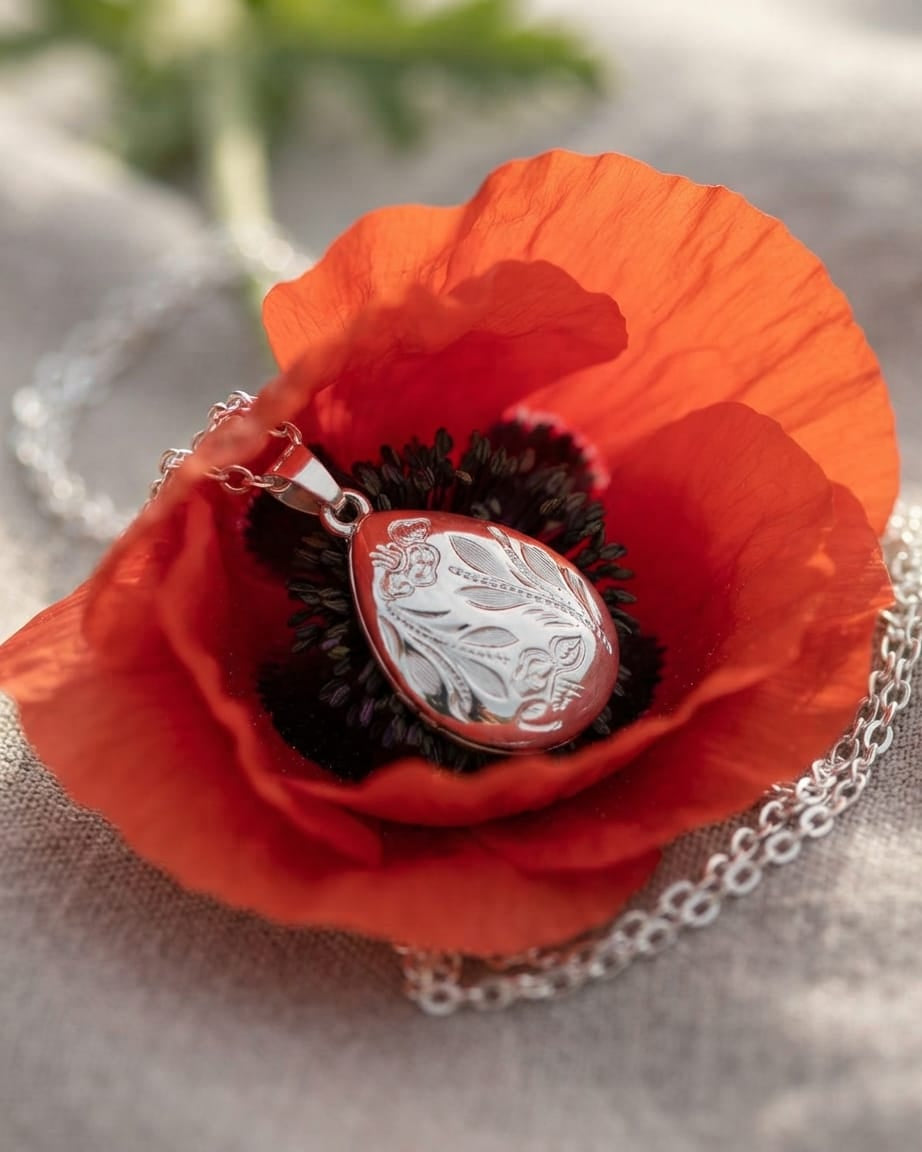 Loved Remembered 'Poppy' Silver Teardrop Pendant Urn
