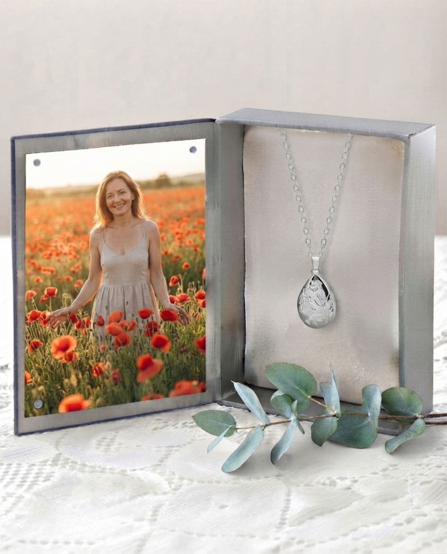 Loved Remembered 'Poppy' Silver Teardrop Pendant Urn