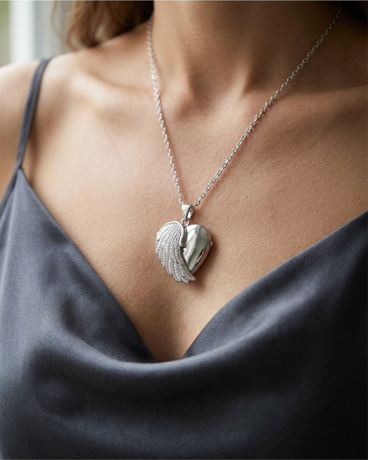 Loved Remembered Silver Angel Wing Classic Locket