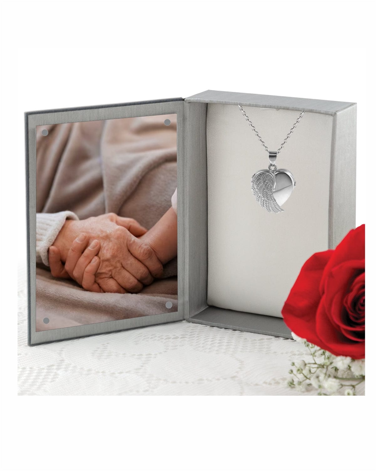 Loved Remembered Silver Angel Wing Locket Urn