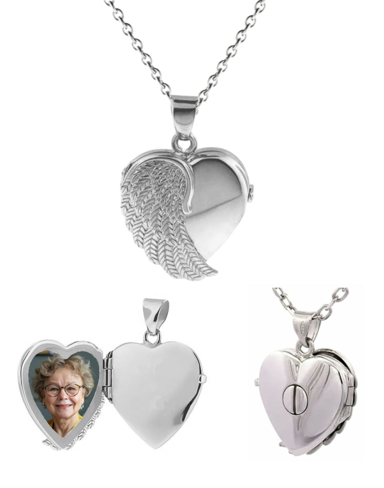 Loved Remembered Silver Angel Wing Locket Urn