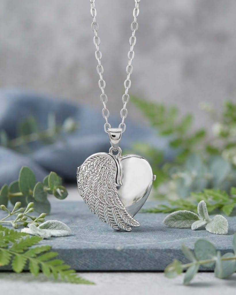 Loved Remembered Silver Angel Wing Locket Urn