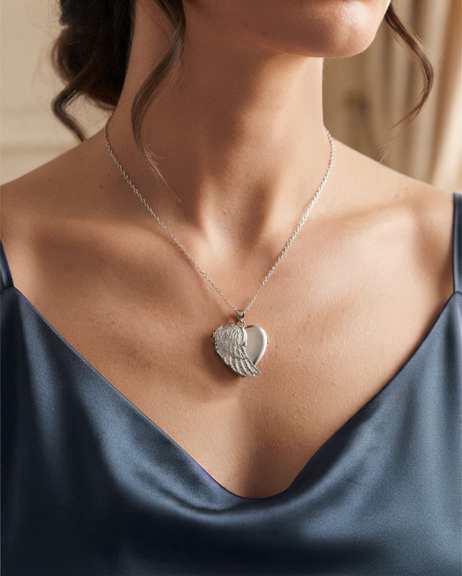 Loved Remembered Silver Angel Wing Locket Urn