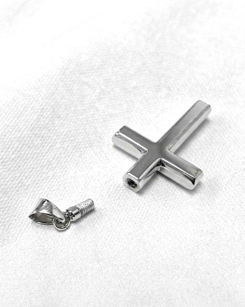 Loved Remembered Silver Cross Pendant Urn