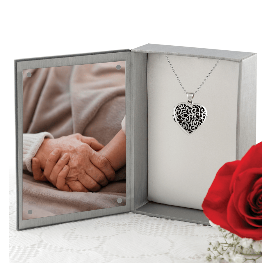 Loved Remembered Silver Filigree Heart Locket Urn